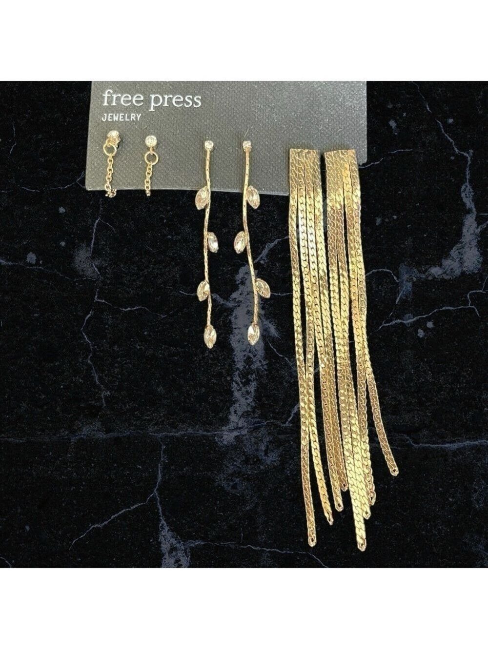 Free Press set of 3 gold tone floral design earrings NEW